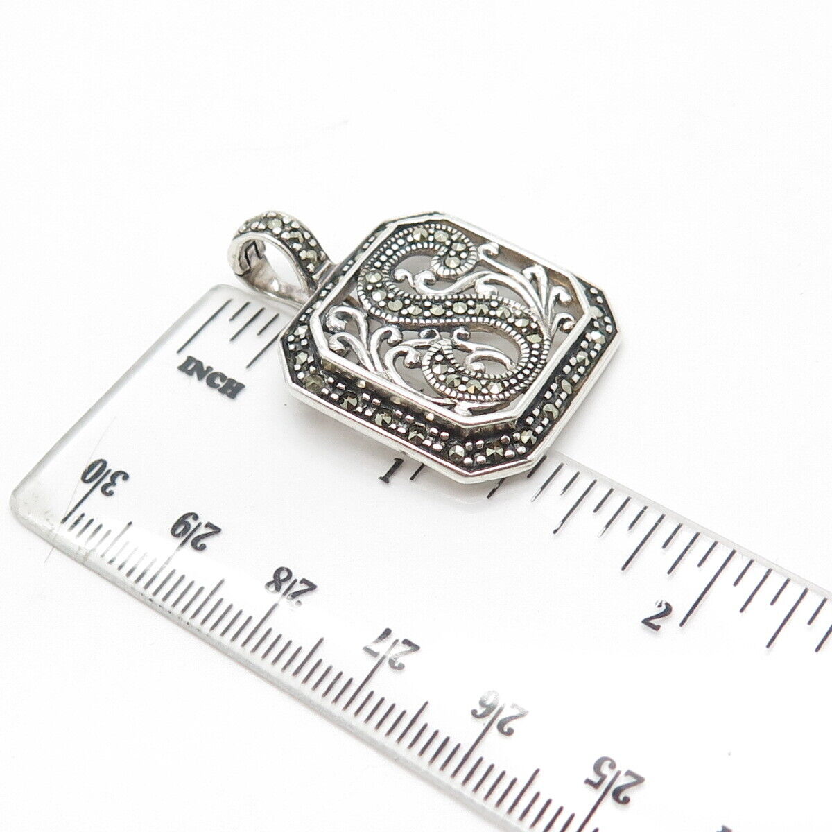 925 Sterling Silver Vintage Letter "S" Granulated Square Pendant