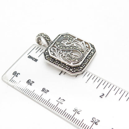 925 Sterling Silver Vintage Letter "S" Granulated Square Pendant