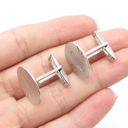 925 Sterling Silver Vintage Engraved Round Cufflinks