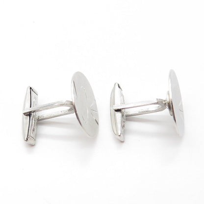 925 Sterling Silver Vintage Engraved Round Cufflinks