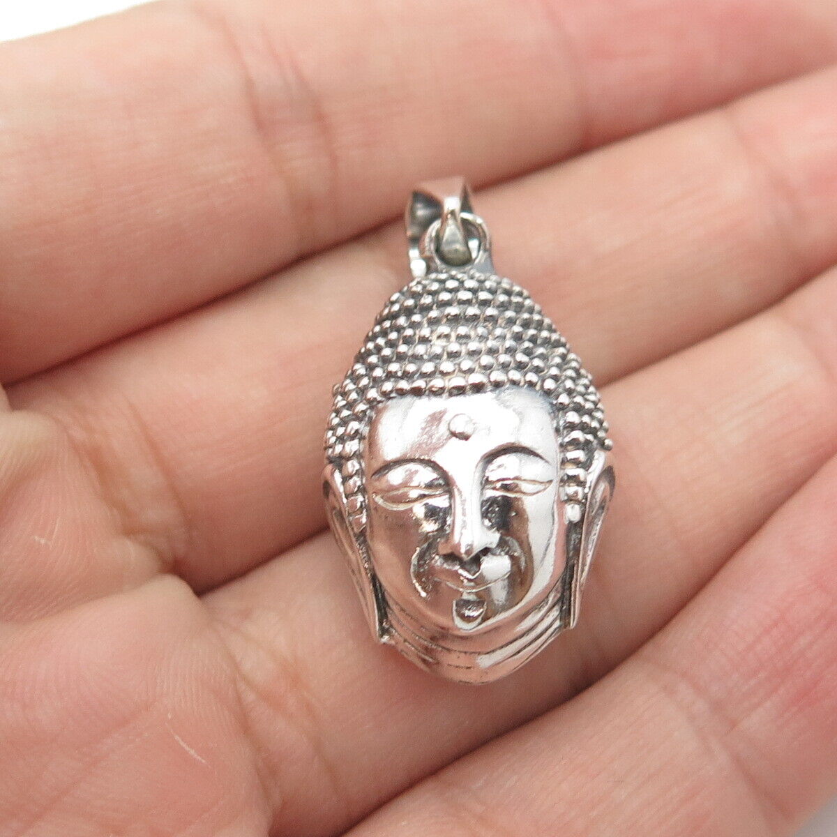 925 Sterling Silver Vintage Buddha Head Religious Pendant