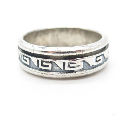 925 Sterling Silver Vintage Greek Maze Rotating Band Ring Size 11.25