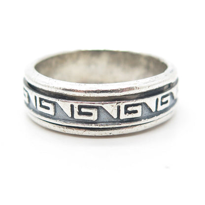 925 Sterling Silver Vintage Greek Maze Rotating Band Ring Size 11.25