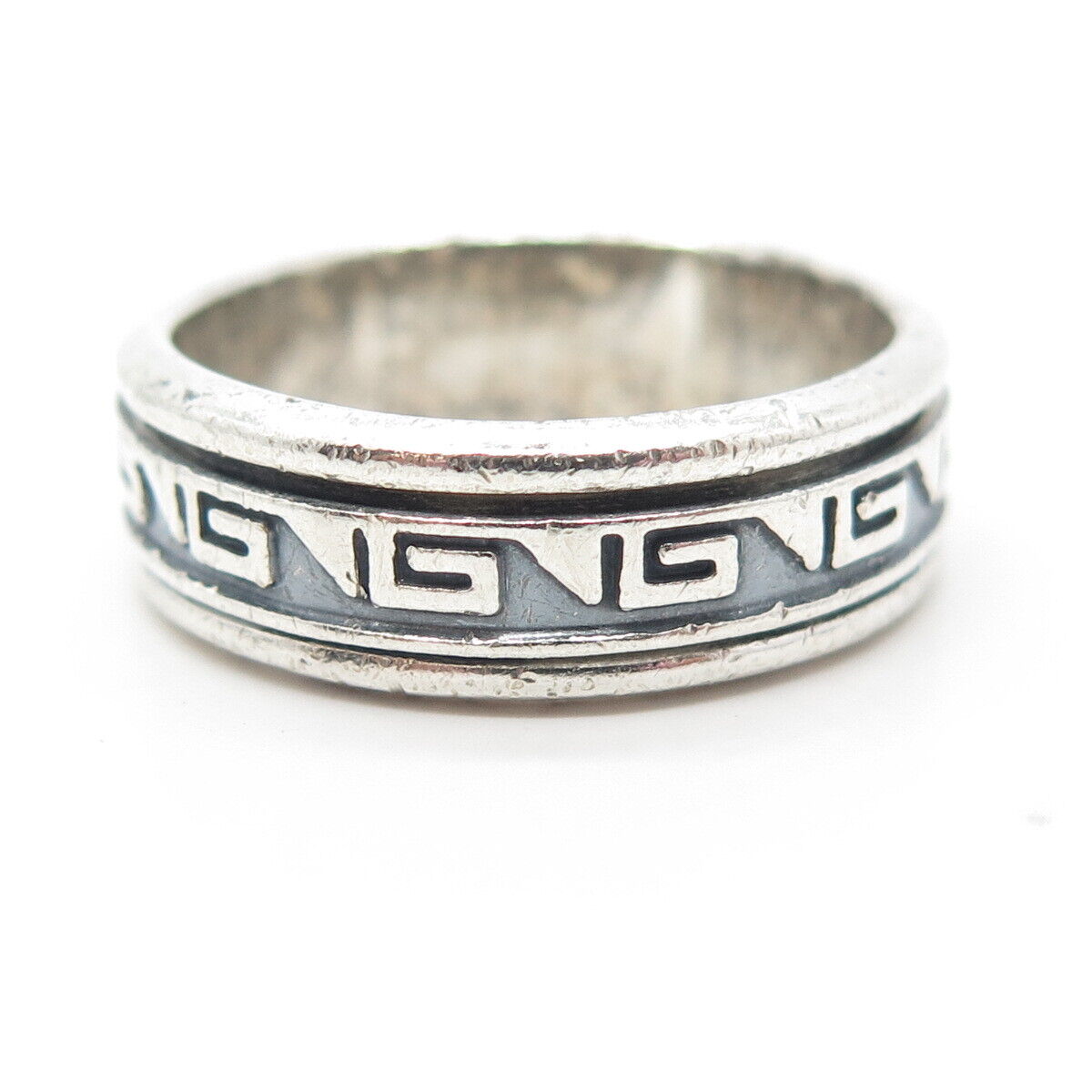 925 Sterling Silver Vintage Greek Maze Rotating Band Ring Size 11.25