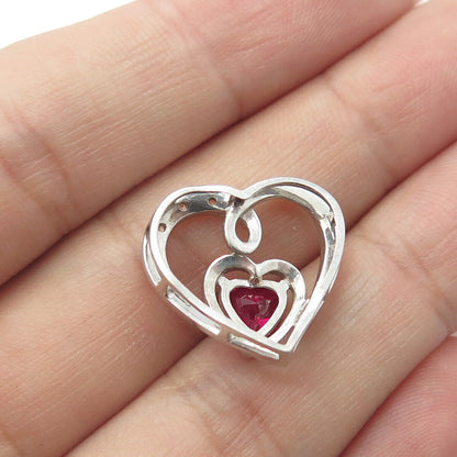 925 Sterling Silver Real Diamond & Lab-Created Ruby Heart Pendant