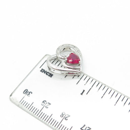 925 Sterling Silver Real Diamond & Lab-Created Ruby Heart Pendant