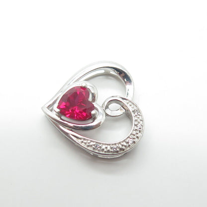 925 Sterling Silver Real Diamond & Lab-Created Ruby Heart Pendant