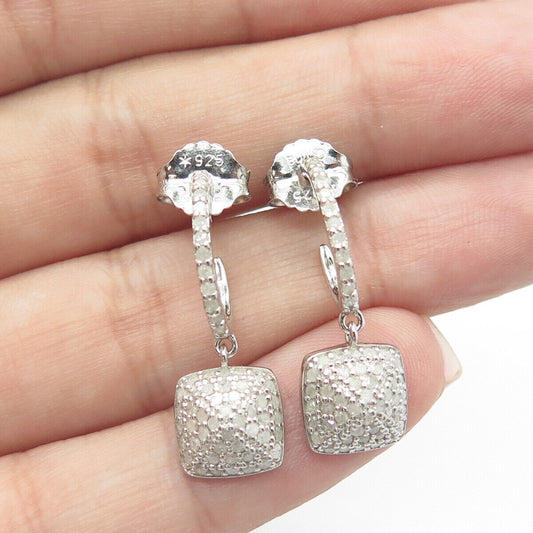 925 Sterling Silver Real White Diamond Half-Hoop Dangling Drop Earrings