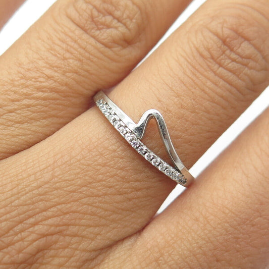 925 Sterling Silver White C Z Shark Fin Half-Eternity Stackable Ring Size 8