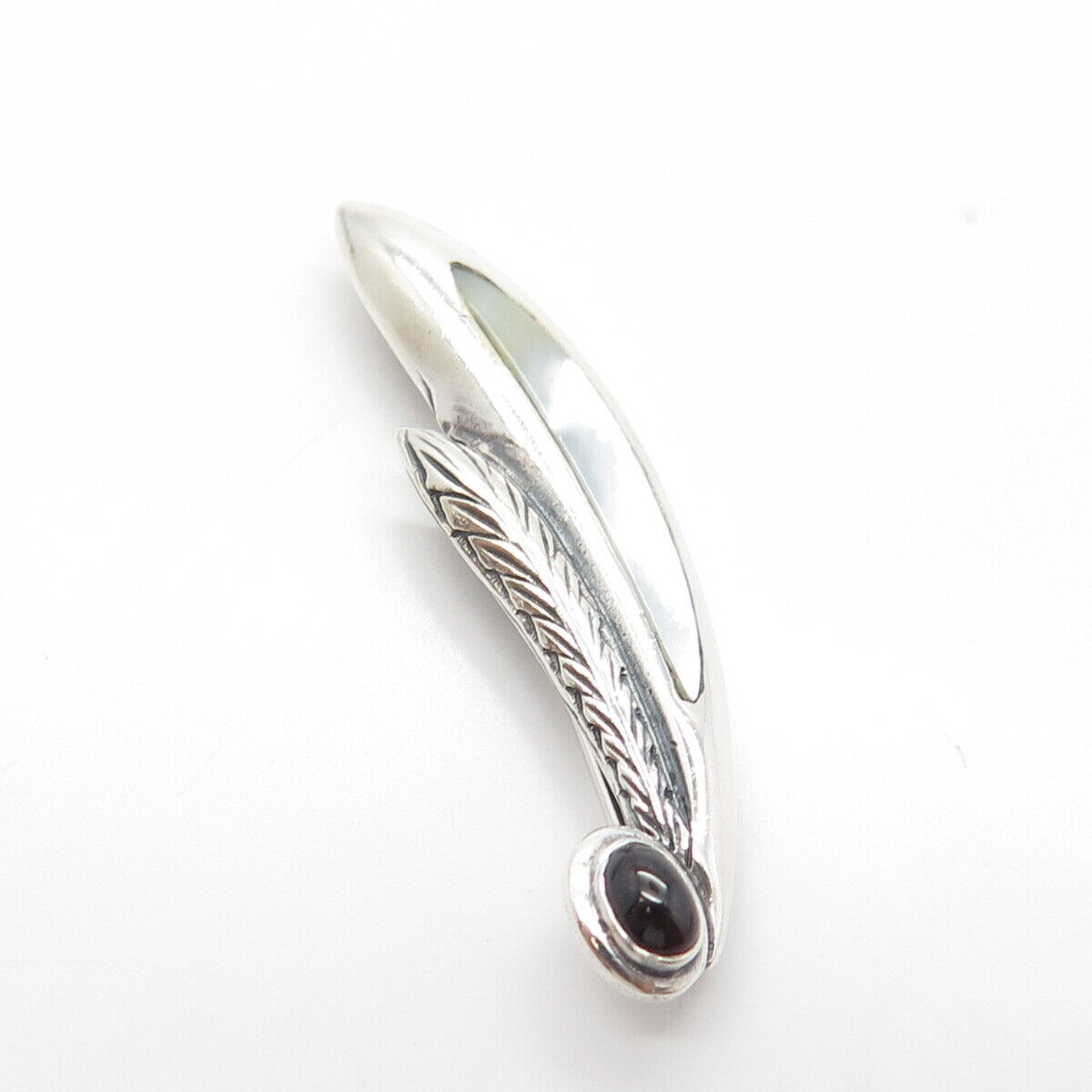 925 Sterling Silver Vintage Real Amethyst & Mother Of Pearl Feather Pin Brooch