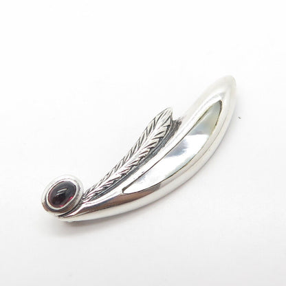 925 Sterling Silver Vintage Real Amethyst & Mother Of Pearl Feather Pin Brooch