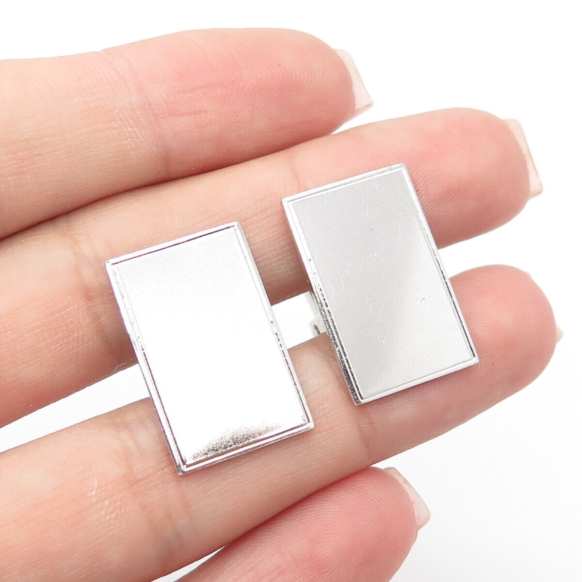 925 Sterling Silver Vintage Destino Rectangular Panel Cufflinks