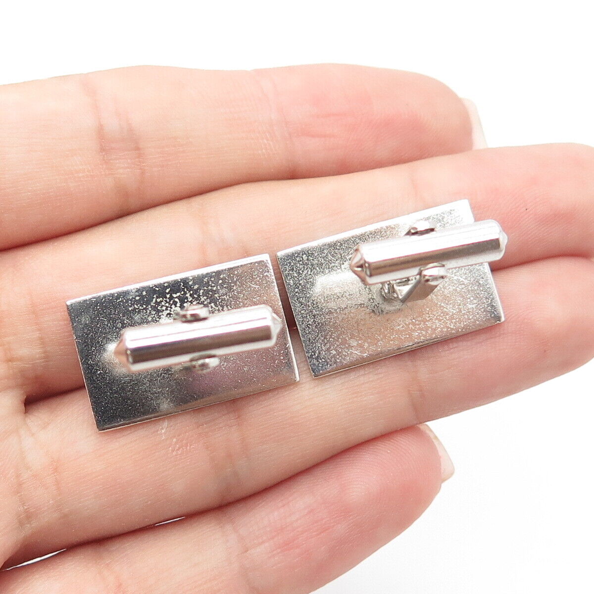 925 Sterling Silver Vintage Destino Rectangular Panel Cufflinks