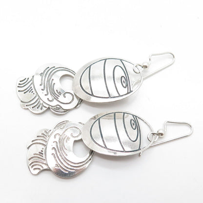 925 Sterling Silver Vintage Engraved Ethnic Dangling Hook Earrings