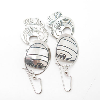 925 Sterling Silver Vintage Engraved Ethnic Dangling Hook Earrings