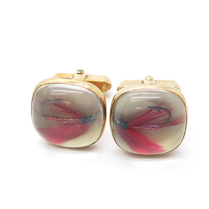 Gold Filled Antique Art Deco Anson Glass Fishing Hook Bullet Back Cufflinks