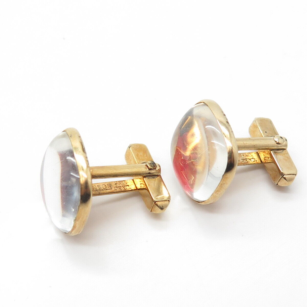 Gold Filled Antique Art Deco Anson Glass Fishing Hook Bullet Back Cufflinks