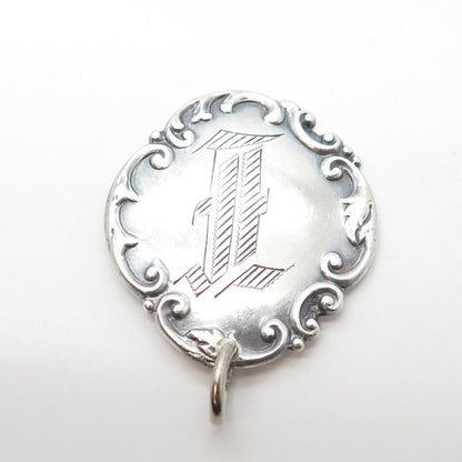 925 Sterling Silver Antique Art Deco Letter "F" Engraved Repousse Pendant