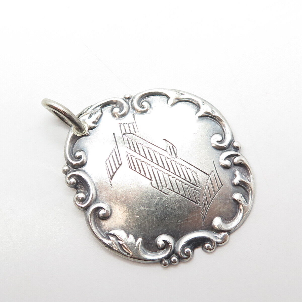 925 Sterling Silver Antique Art Deco Letter "F" Engraved Repousse Pendant