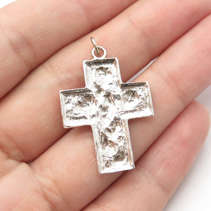 925 Sterling Silver Vintage Cross Pressed Religious Pendant