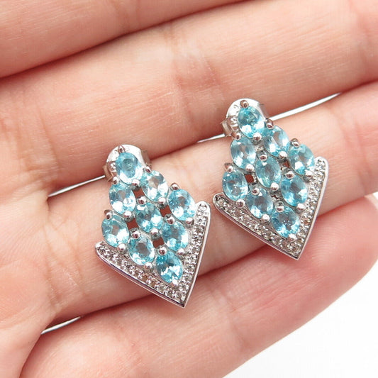 925 Sterling Silver Blue C Z Cluster Dangling Drop Earrings