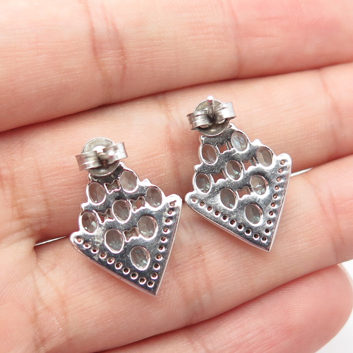 925 Sterling Silver Blue C Z Cluster Dangling Drop Earrings