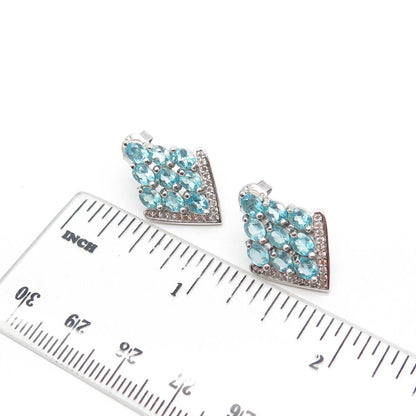 925 Sterling Silver Blue C Z Cluster Dangling Drop Earrings