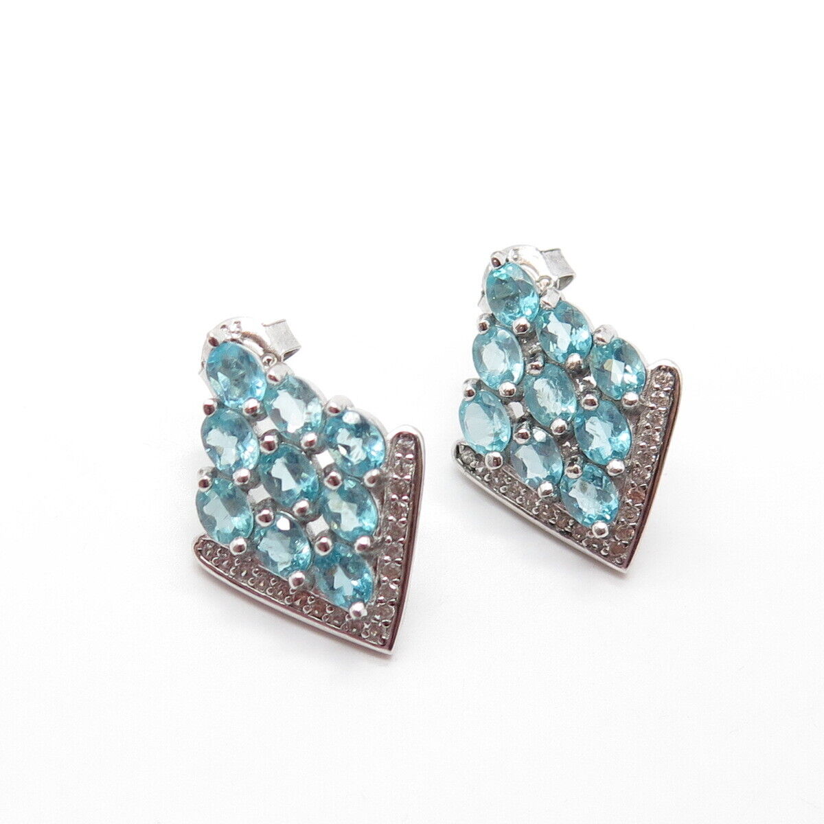 925 Sterling Silver Blue C Z Cluster Dangling Drop Earrings