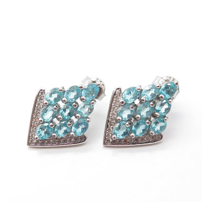 925 Sterling Silver Blue C Z Cluster Dangling Drop Earrings