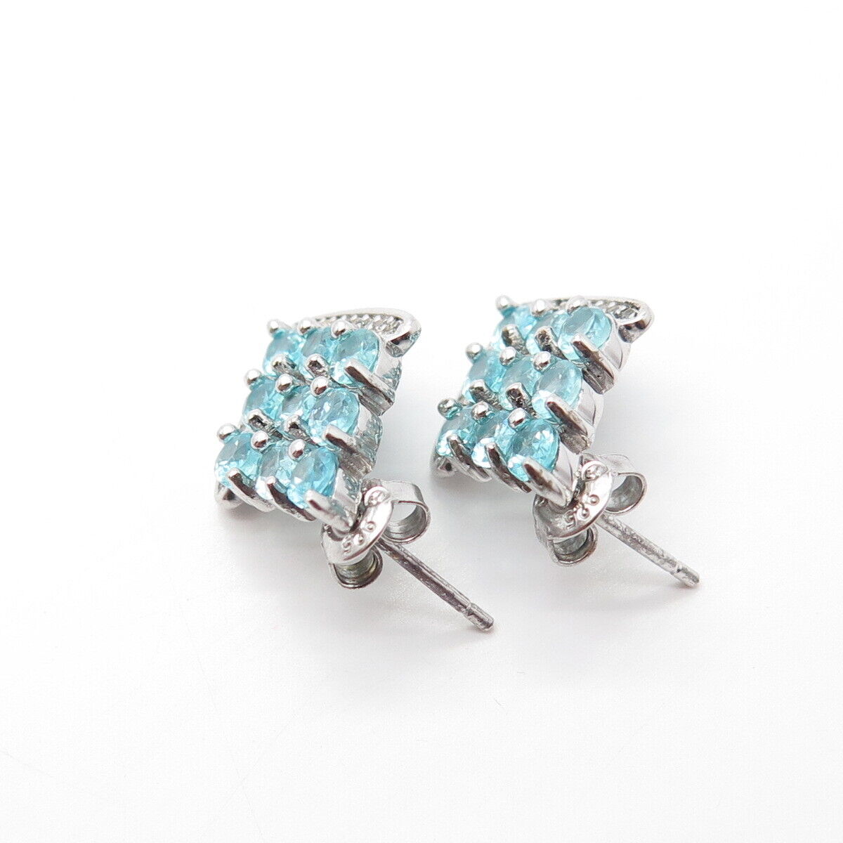 925 Sterling Silver Blue C Z Cluster Dangling Drop Earrings
