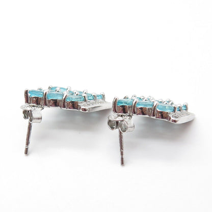 925 Sterling Silver Blue C Z Cluster Dangling Drop Earrings