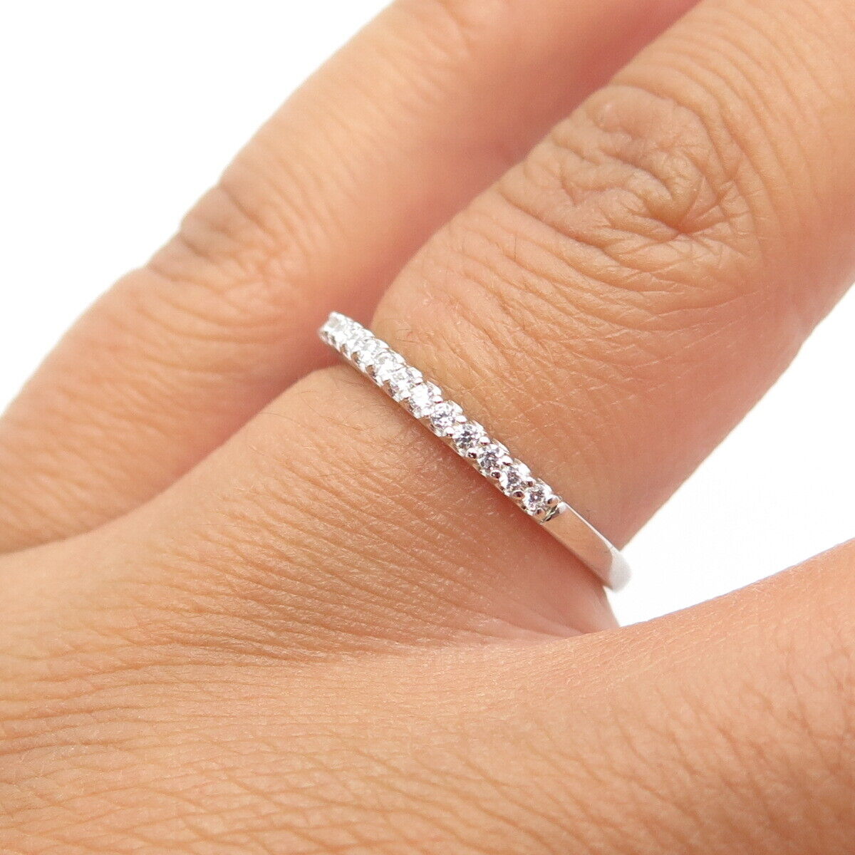 925 Sterling Silver White C Z Half Eternity Stackable Band Ring Size 6.25