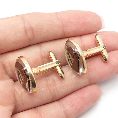 Gold Filled Antique Art Deco Correct Glass Horse Bullet Back Oval Cufflinks