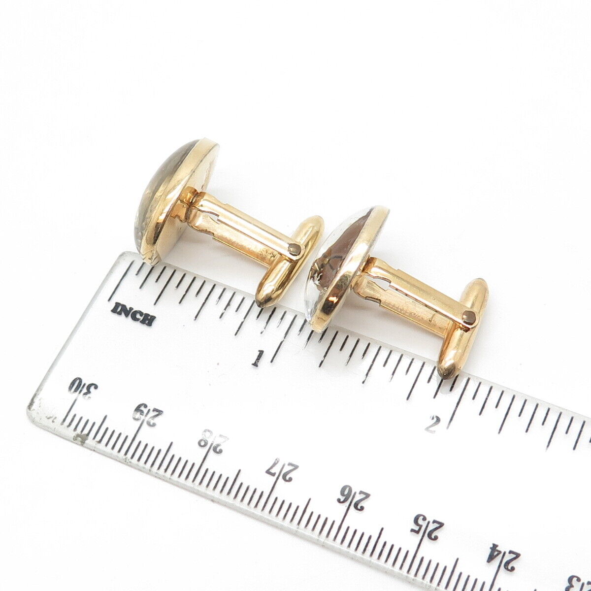 Gold Filled Antique Art Deco Correct Glass Horse Bullet Back Oval Cufflinks