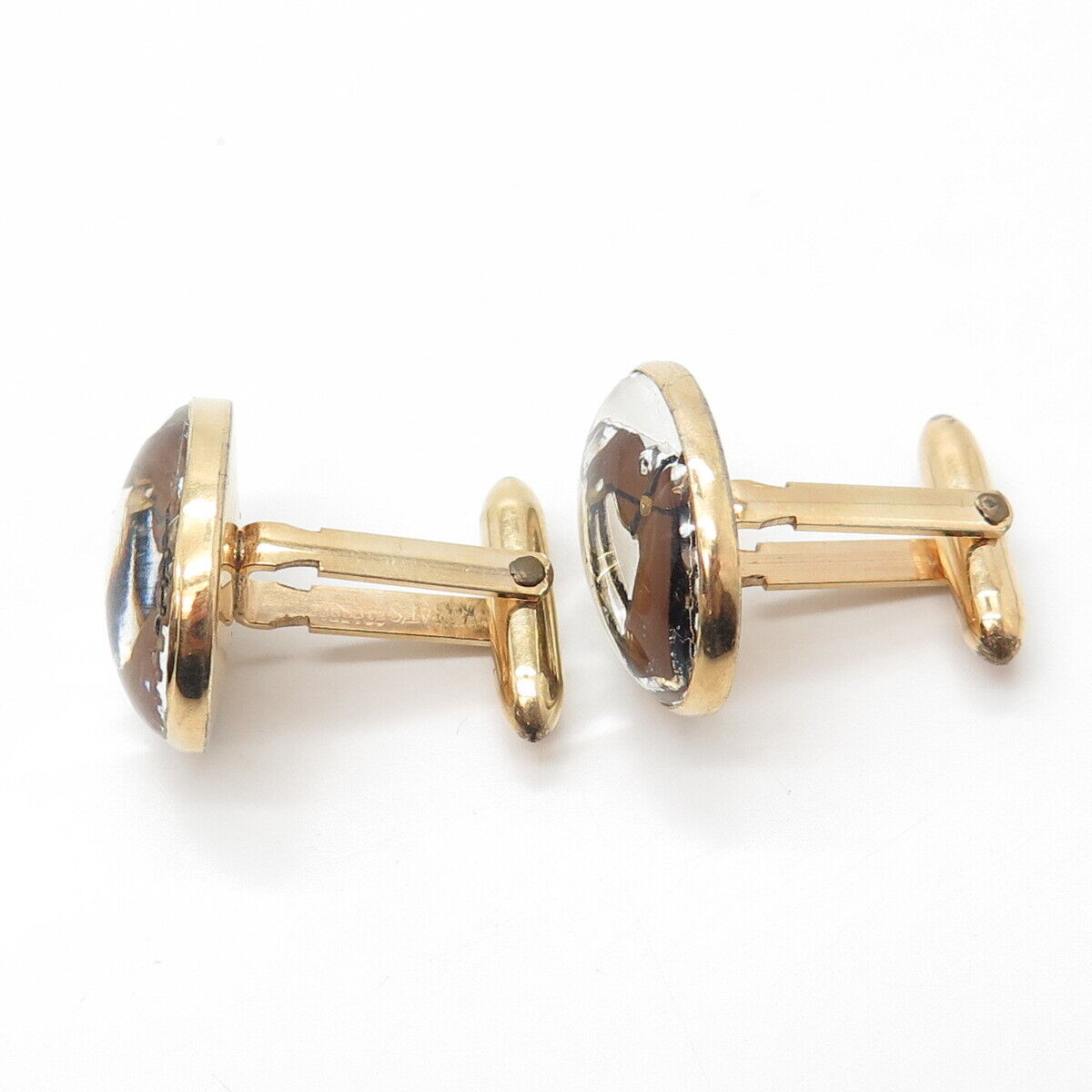 Gold Filled Antique Art Deco Correct Glass Horse Bullet Back Oval Cufflinks