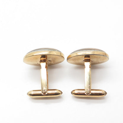 Gold Filled Antique Art Deco Correct Glass Horse Bullet Back Oval Cufflinks