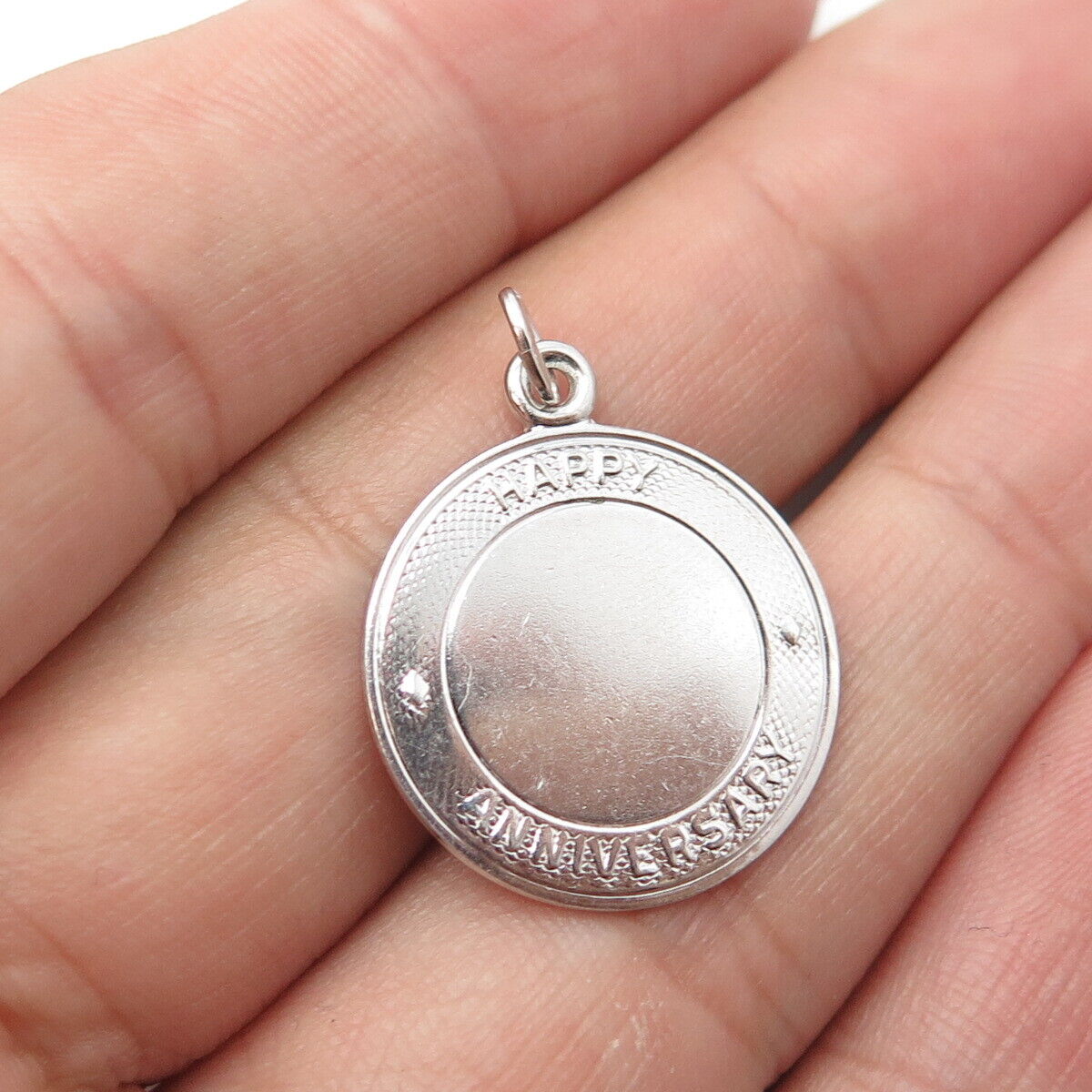 925 Sterling Silver Vintage Happy Anniversary Round Medal Pendant