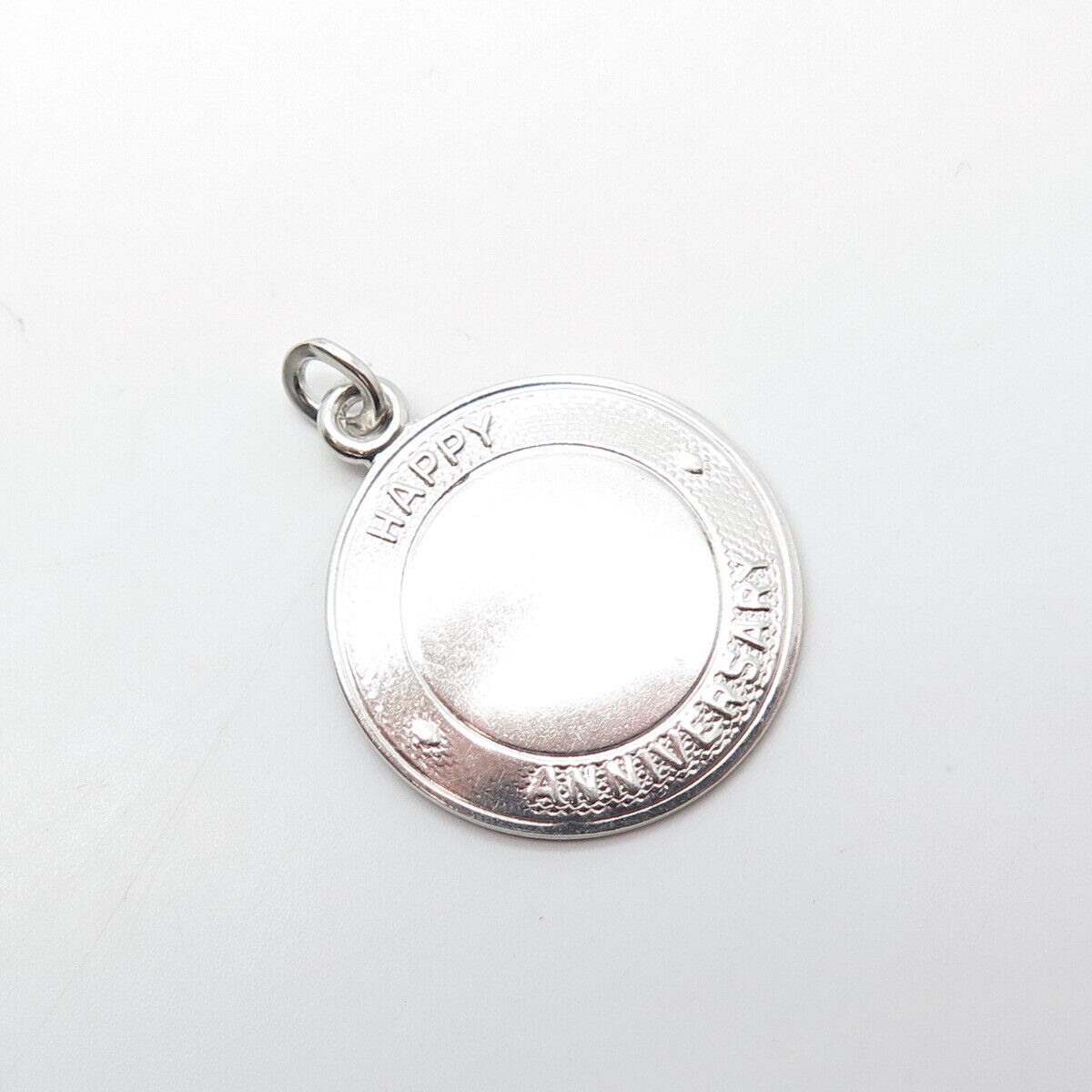 925 Sterling Silver Vintage Happy Anniversary Round Medal Pendant