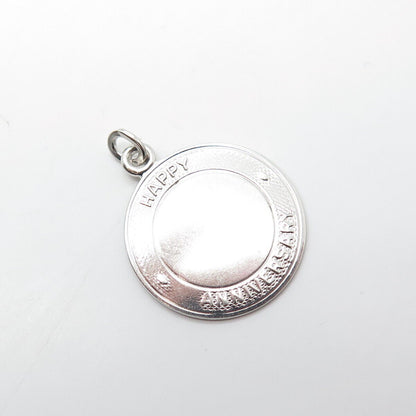 925 Sterling Silver Vintage Happy Anniversary Round Medal Pendant