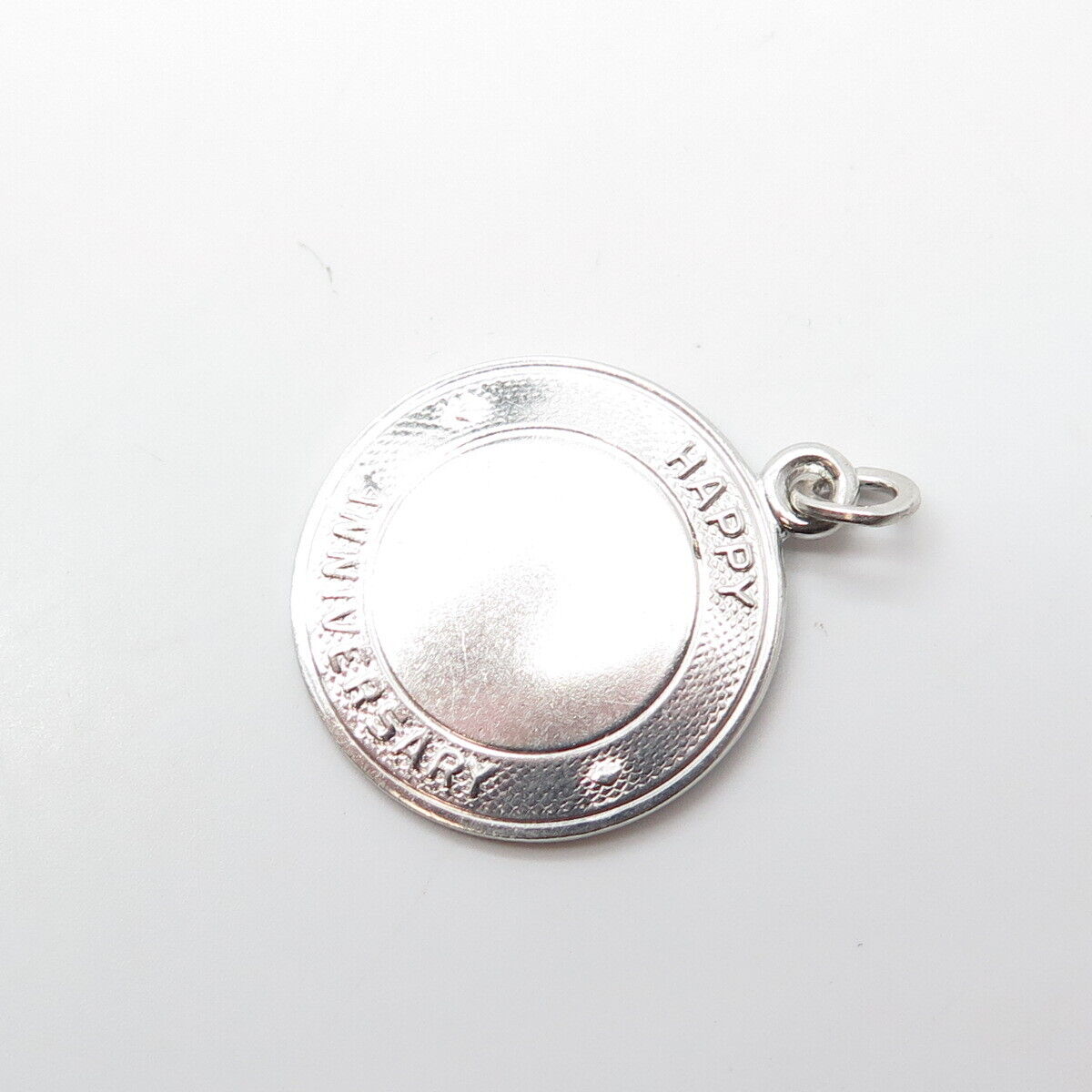 925 Sterling Silver Vintage Happy Anniversary Round Medal Pendant