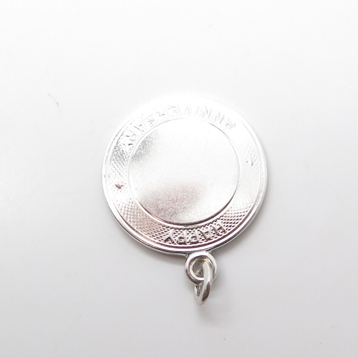 925 Sterling Silver Vintage Happy Anniversary Round Medal Pendant