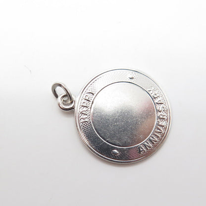 925 Sterling Silver Vintage Happy Anniversary Round Medal Pendant