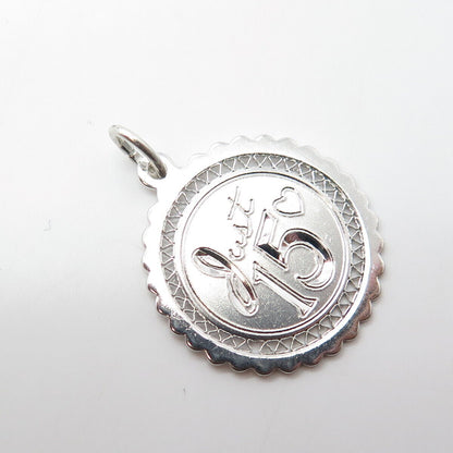 925 Sterling Silver Vintage Griffith & Sons Just 15 Heart Round Medal Pendant