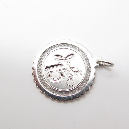 925 Sterling Silver Vintage Griffith & Sons Just 15 Heart Round Medal Pendant