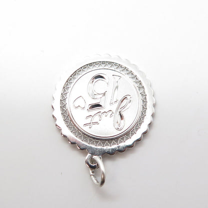 925 Sterling Silver Vintage Griffith & Sons Just 15 Heart Round Medal Pendant