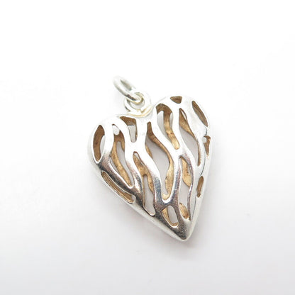 925 Sterling Silver Vintage Open Heart Fire Modernist Pendant