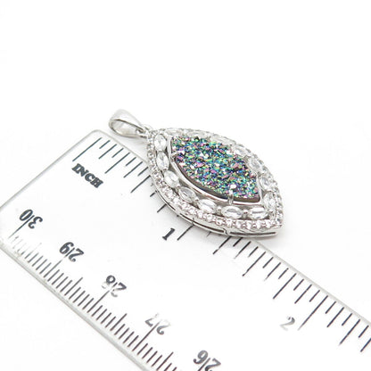 925 Sterling Silver Real Colorful Druzy & C Z Pendant