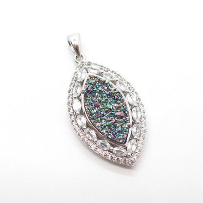 925 Sterling Silver Real Colorful Druzy & C Z Pendant