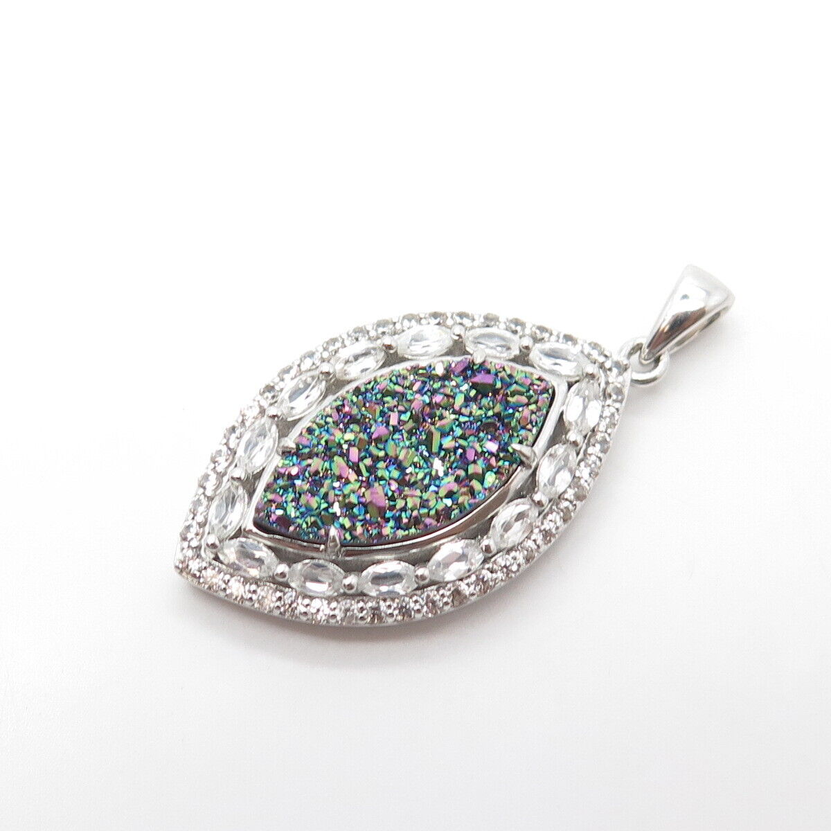 925 Sterling Silver Real Colorful Druzy & C Z Pendant