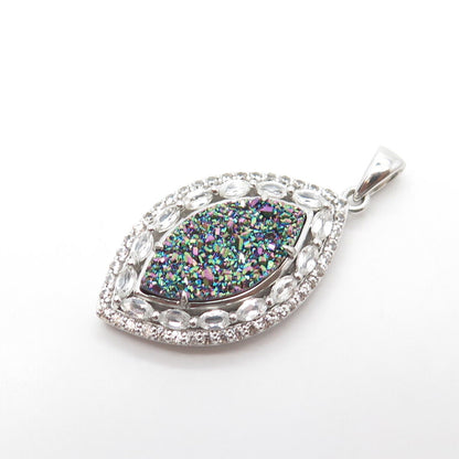 925 Sterling Silver Real Colorful Druzy & C Z Pendant